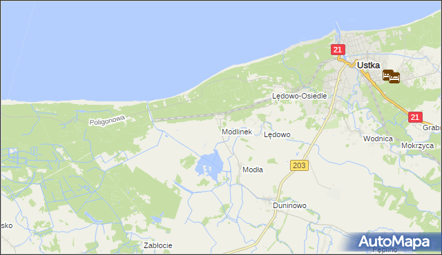 mapa Modlinek gmina Ustka, Modlinek gmina Ustka na mapie Targeo