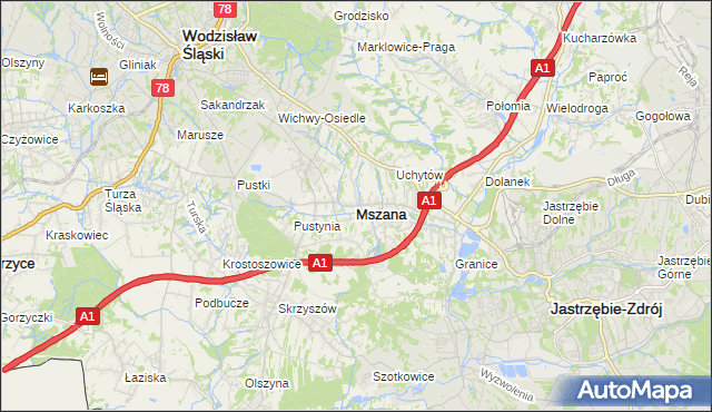 mapa Mszana powiat wodzisławski, Mszana powiat wodzisławski na mapie Targeo