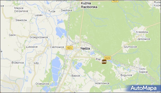 mapa Nędza powiat raciborski, Nędza powiat raciborski na mapie Targeo