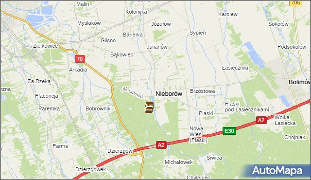 mapa Nieborów powiat łowicki, Nieborów powiat łowicki na mapie Targeo