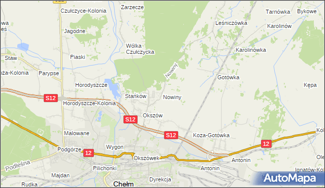 mapa Nowiny gmina Chełm, Nowiny gmina Chełm na mapie Targeo