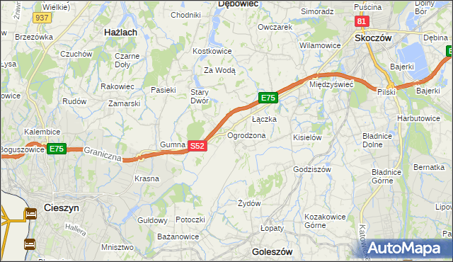 mapa Ogrodzona gmina Dębowiec, Ogrodzona gmina Dębowiec na mapie Targeo