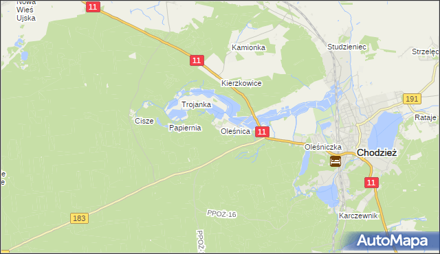 mapa Oleśnica gmina Chodzież, Oleśnica gmina Chodzież na mapie Targeo
