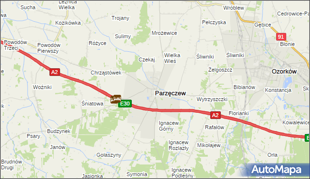 mapa Parzęczew powiat zgierski, Parzęczew powiat zgierski na mapie Targeo