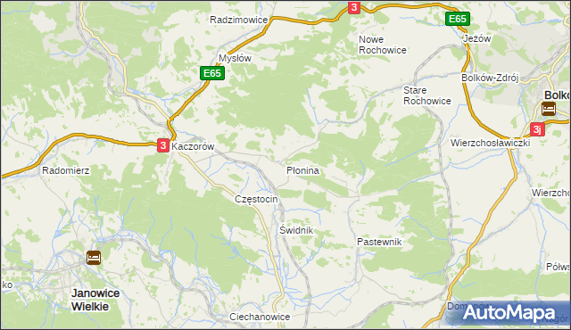 mapa Płonina gmina Bolków, Płonina gmina Bolków na mapie Targeo