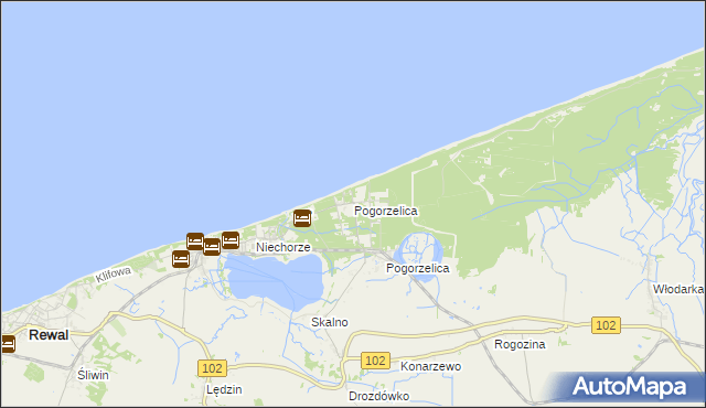 mapa Pogorzelica gmina Rewal, Pogorzelica gmina Rewal na mapie Targeo