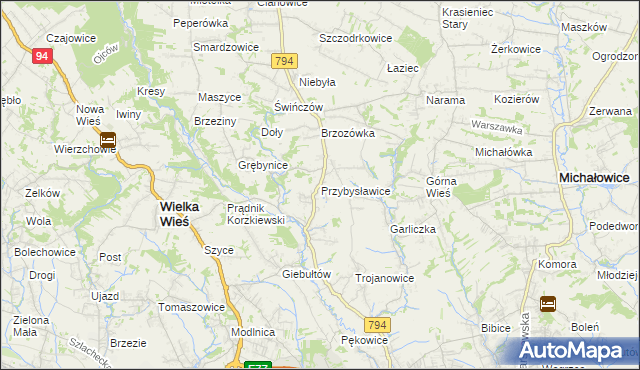 mapa Przybysławice gmina Zielonki, Przybysławice gmina Zielonki na mapie Targeo
