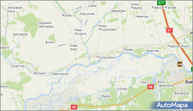 mapa Przybyszew gmina Promna, Przybyszew gmina Promna na mapie Targeo