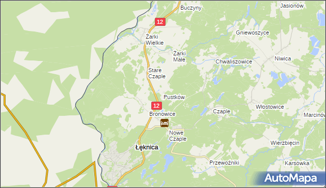 mapa Pustków gmina Trzebiel, Pustków gmina Trzebiel na mapie Targeo