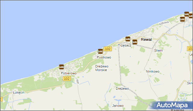 mapa Pustkowo gmina Rewal, Pustkowo gmina Rewal na mapie Targeo