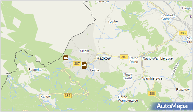 mapa Radków powiat kłodzki, Radków powiat kłodzki na mapie Targeo