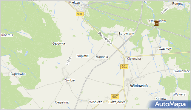 mapa Radonia gmina Wielowieś, Radonia gmina Wielowieś na mapie Targeo