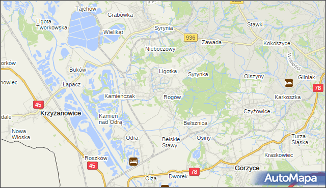 mapa Rogów gmina Gorzyce, Rogów gmina Gorzyce na mapie Targeo