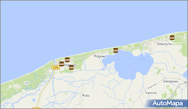 mapa Rogowo gmina Trzebiatów, Rogowo gmina Trzebiatów na mapie Targeo