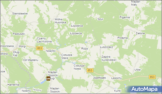 mapa Róża gmina Susiec, Róża gmina Susiec na mapie Targeo