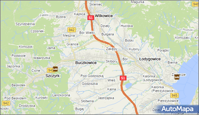 mapa Rybarzowice, Rybarzowice na mapie Targeo