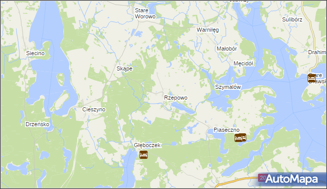mapa Rzepowo gmina Czaplinek, Rzepowo gmina Czaplinek na mapie Targeo