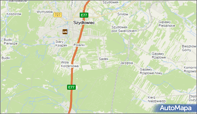mapa Sadek gmina Szydłowiec, Sadek gmina Szydłowiec na mapie Targeo