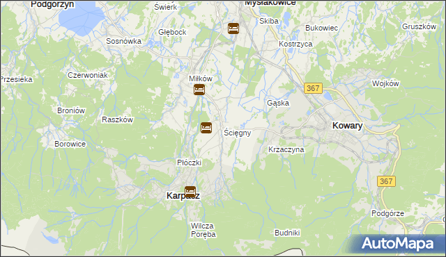 mapa Ściegny, Ściegny na mapie Targeo