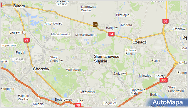 mapa Siemianowice Śląskie, Siemianowice Śląskie na mapie Targeo