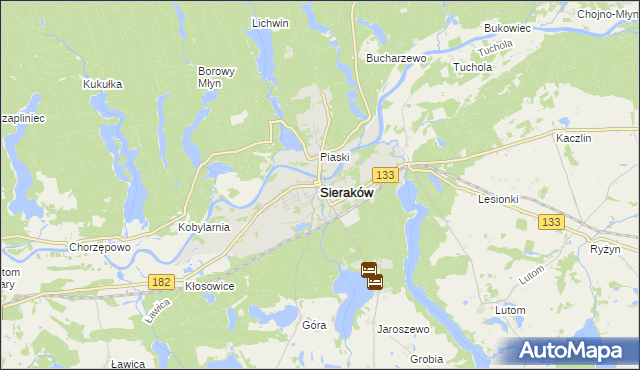 mapa Sieraków powiat międzychodzki, Sieraków powiat międzychodzki na mapie Targeo