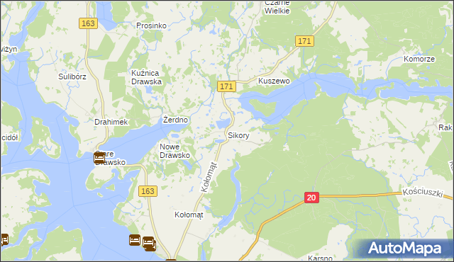 mapa Sikory gmina Czaplinek, Sikory gmina Czaplinek na mapie Targeo