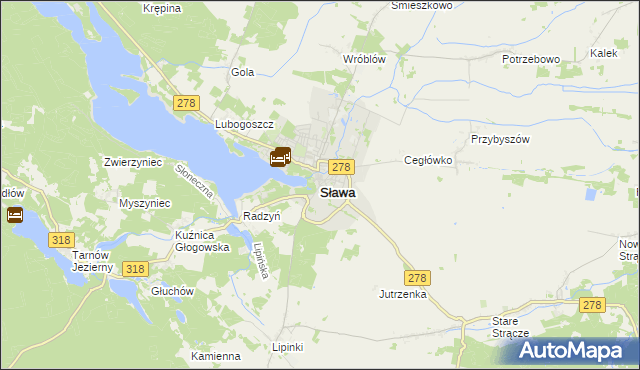 mapa Sława powiat wschowski, Sława powiat wschowski na mapie Targeo