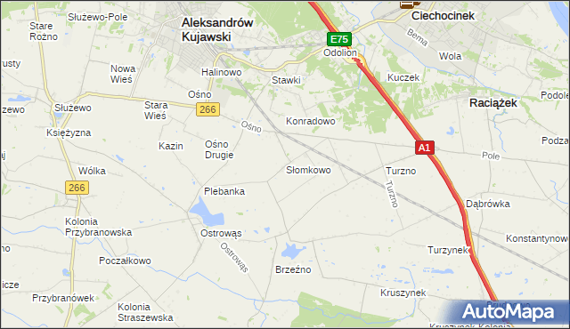 mapa Słomkowo gmina Aleksandrów Kujawski, Słomkowo gmina Aleksandrów Kujawski na mapie Targeo