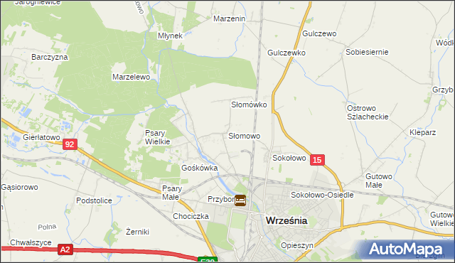 mapa Słomowo gmina Września, Słomowo gmina Września na mapie Targeo