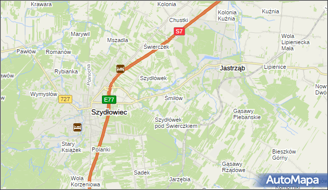 mapa Śmiłów gmina Jastrząb, Śmiłów gmina Jastrząb na mapie Targeo