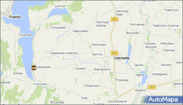 mapa Świnna gmina Ostrowite, Świnna gmina Ostrowite na mapie Targeo