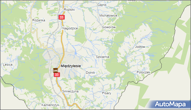 mapa Szklarnia gmina Międzylesie, Szklarnia gmina Międzylesie na mapie Targeo