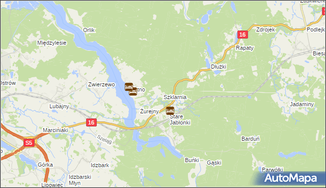 mapa Szklarnia gmina Ostróda, Szklarnia gmina Ostróda na mapie Targeo