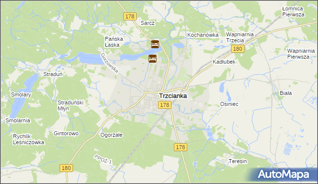 mapa Trzcianka powiat czarnkowsko-trzcianecki, Trzcianka powiat czarnkowsko-trzcianecki na mapie Targeo