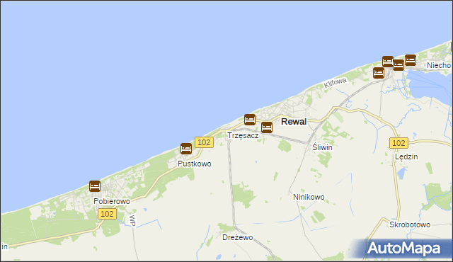 mapa Trzęsacz gmina Rewal, Trzęsacz gmina Rewal na mapie Targeo