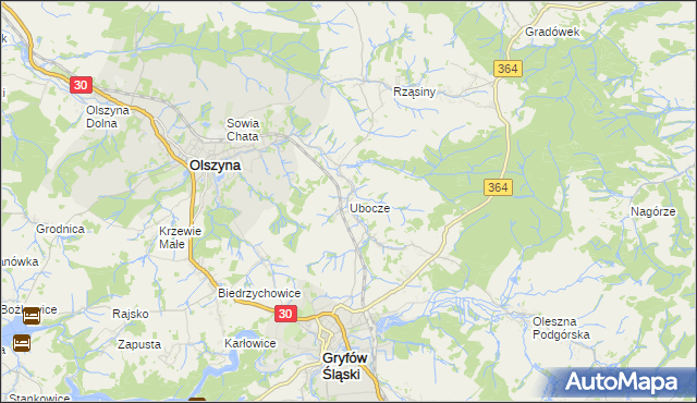 mapa Ubocze gmina Gryfów Śląski, Ubocze gmina Gryfów Śląski na mapie Targeo