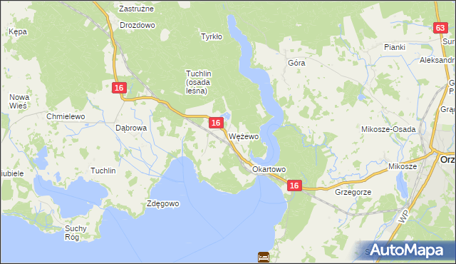mapa Wężewo gmina Orzysz, Wężewo gmina Orzysz na mapie Targeo