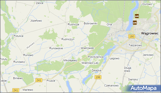mapa Wiatrowiec gmina Wągrowiec, Wiatrowiec gmina Wągrowiec na mapie Targeo