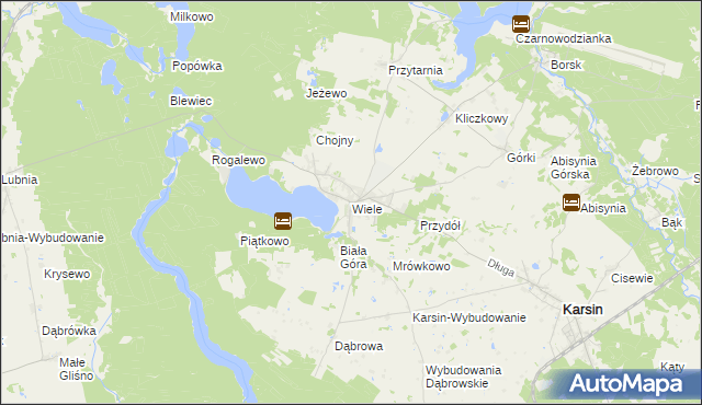 mapa Wiele gmina Karsin, Wiele gmina Karsin na mapie Targeo