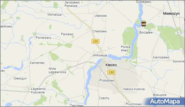 mapa Wilkowyja gmina Kłecko, Wilkowyja gmina Kłecko na mapie Targeo