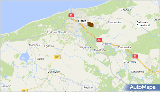 mapa Wodnica gmina Ustka, Wodnica gmina Ustka na mapie Targeo