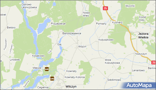 mapa Wójcin gmina Jeziora Wielkie, Wójcin gmina Jeziora Wielkie na mapie Targeo