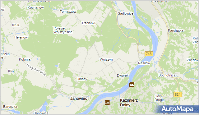 mapa Wojszyn gmina Janowiec, Wojszyn gmina Janowiec na mapie Targeo