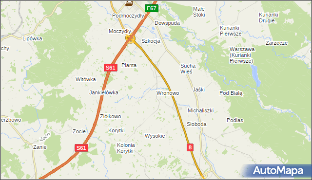 mapa Wronowo gmina Raczki, Wronowo gmina Raczki na mapie Targeo