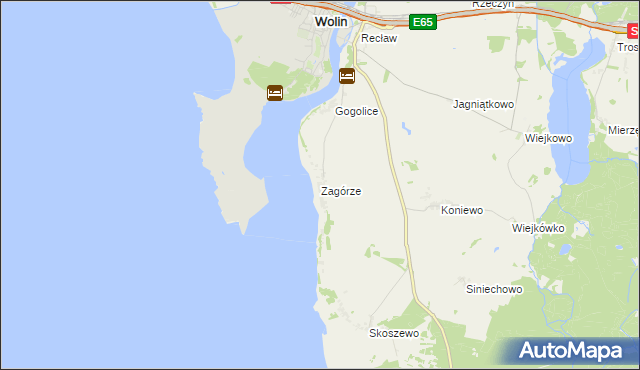 mapa Zagórze gmina Wolin, Zagórze gmina Wolin na mapie Targeo