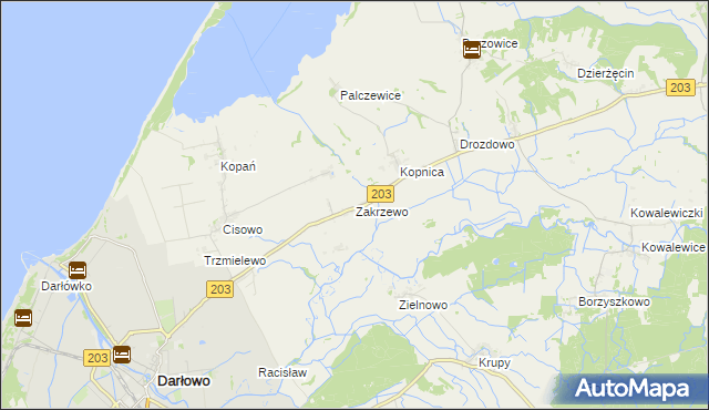 mapa Zakrzewo gmina Darłowo, Zakrzewo gmina Darłowo na mapie Targeo