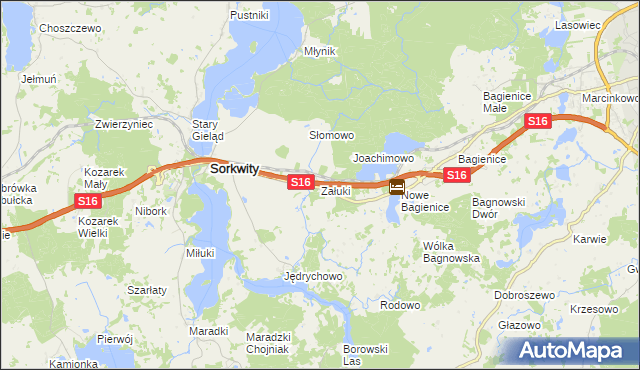 mapa Załuki gmina Sorkwity, Załuki gmina Sorkwity na mapie Targeo