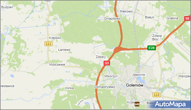 mapa Żdżary gmina Goleniów, Żdżary gmina Goleniów na mapie Targeo