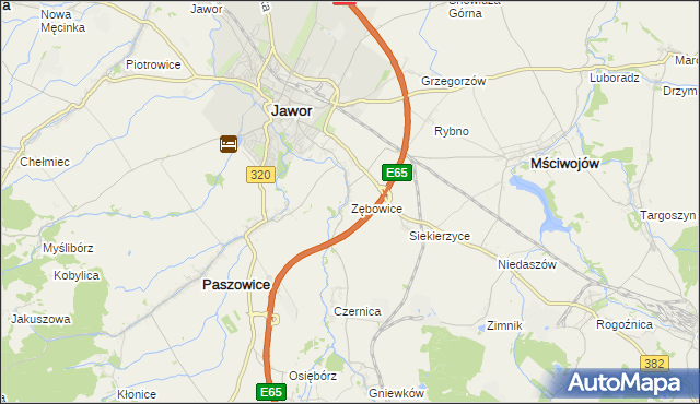 mapa Zębowice gmina Paszowice, Zębowice gmina Paszowice na mapie Targeo