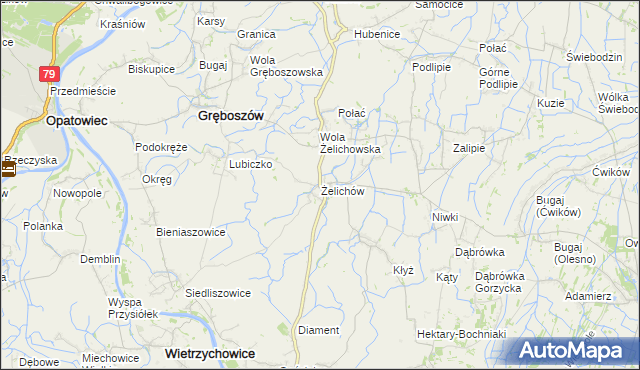 mapa Żelichów gmina Gręboszów, Żelichów gmina Gręboszów na mapie Targeo